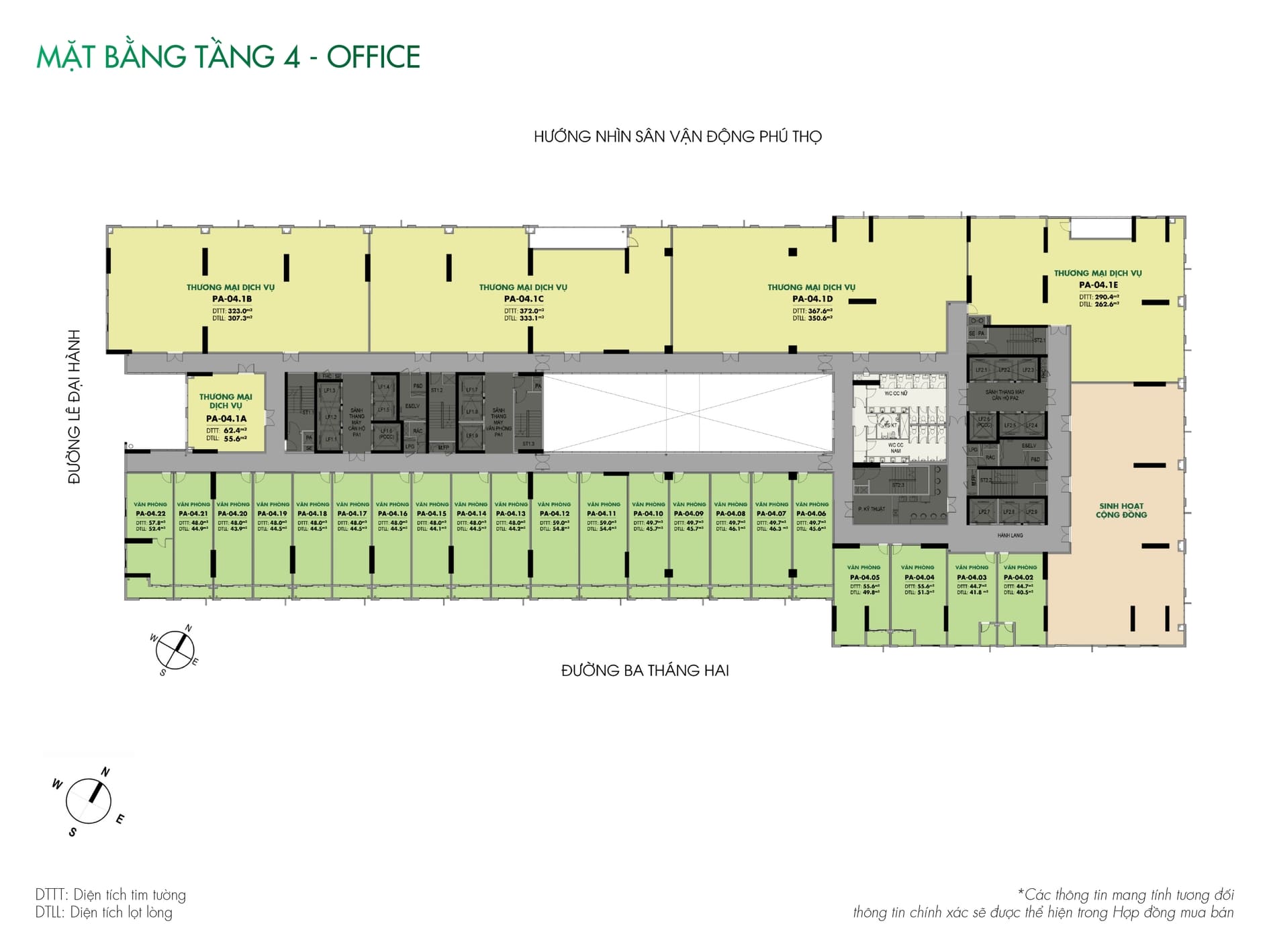 Sơ đồ mặt bằng khối văn phòng Officetel tầng 4 dự án The Park Avenue