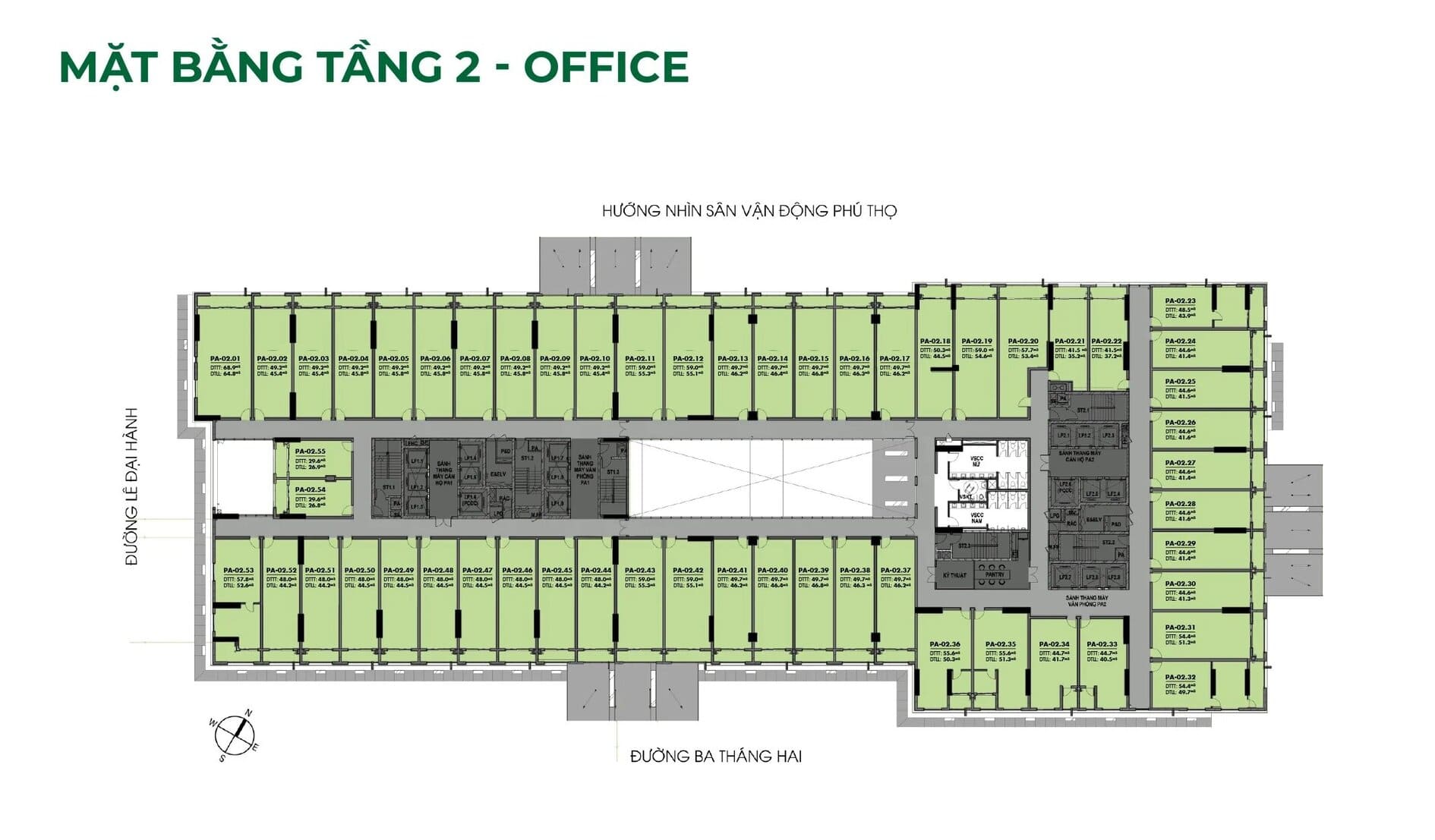 Sơ đồ mặt bằng khối văn phòng Smart Office tầng 2 dự án The Park Avenue