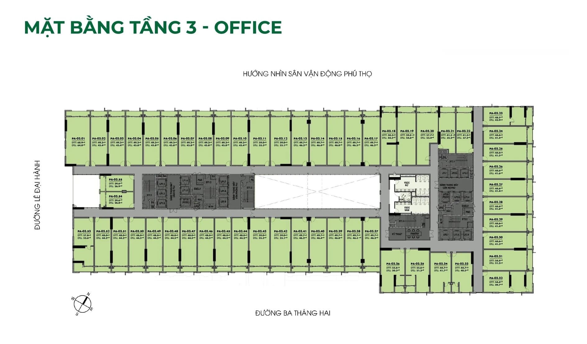 Sơ đồ mặt bằng văn phòng Smart Office tầng 3 dự án The Park Avenue