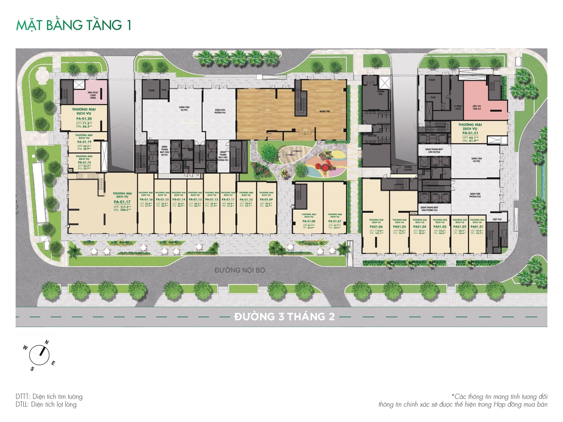 Mặt bằng tổng thể tầng 1 shophouse trung tâm thương mại dự án The Park Avenue