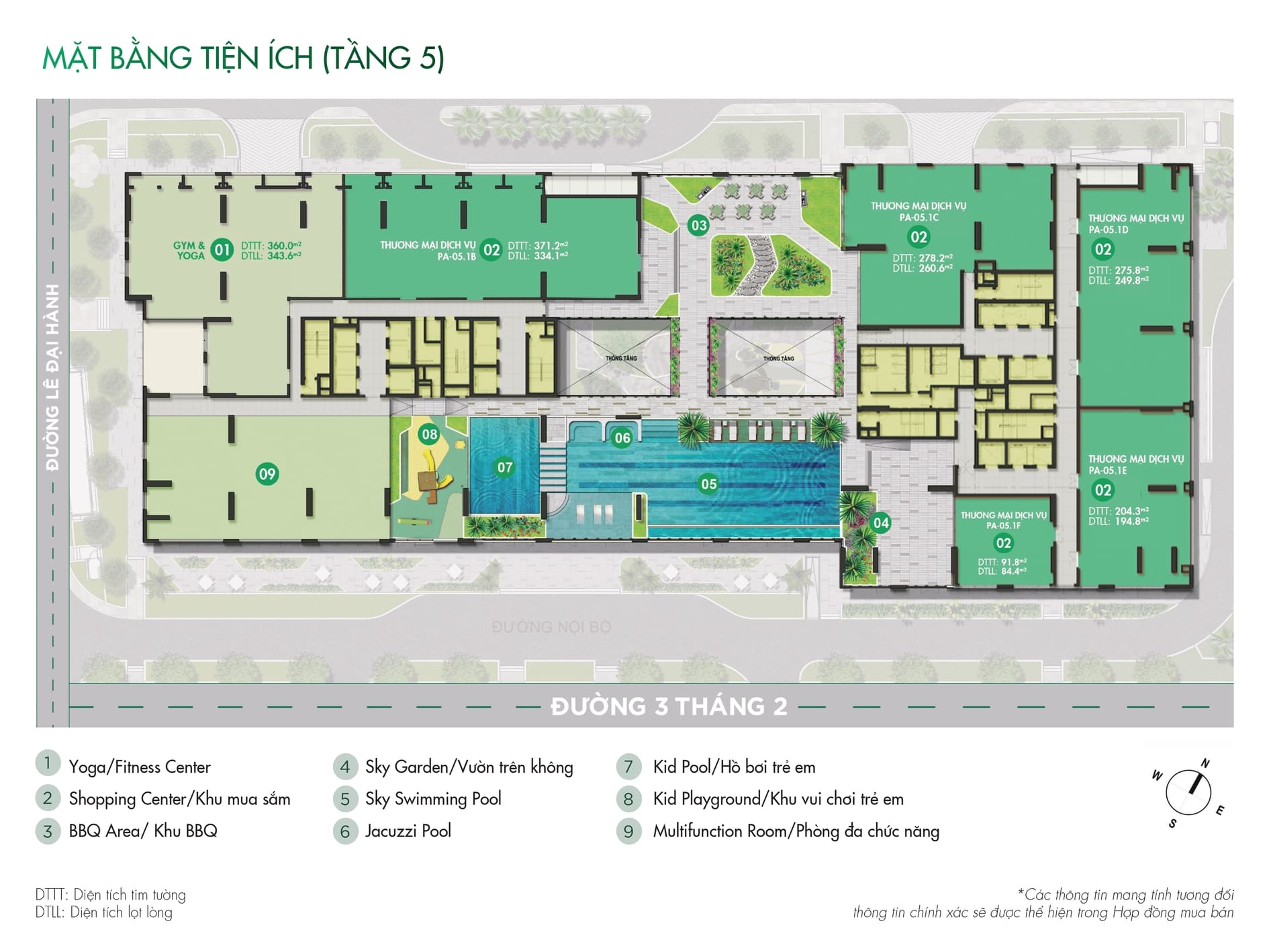 Mặt bằng tổng thể hệ thống tiện ích tầng 5 dự án The Park Avenue Quận 11