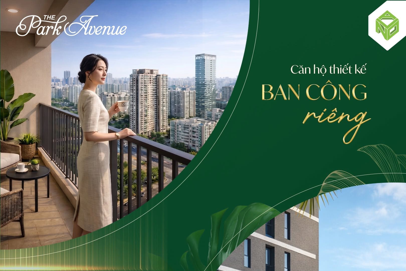 Không gian ban công xanh mát đón gió và ánh sáng tự nhiên tại căn hộ The Park Avenue